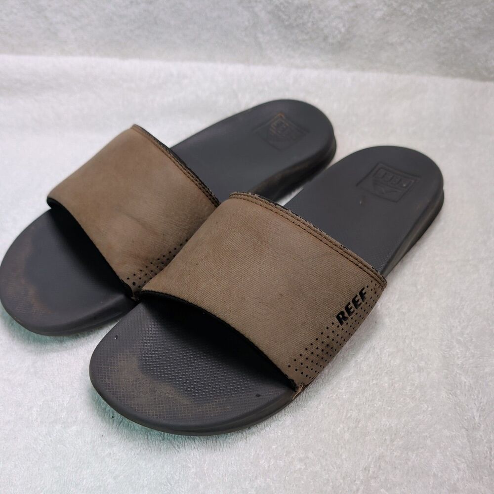 REEF One Slide Men's Sandals Size 11 Gray Tan Padded Strap Non-Marking EVA